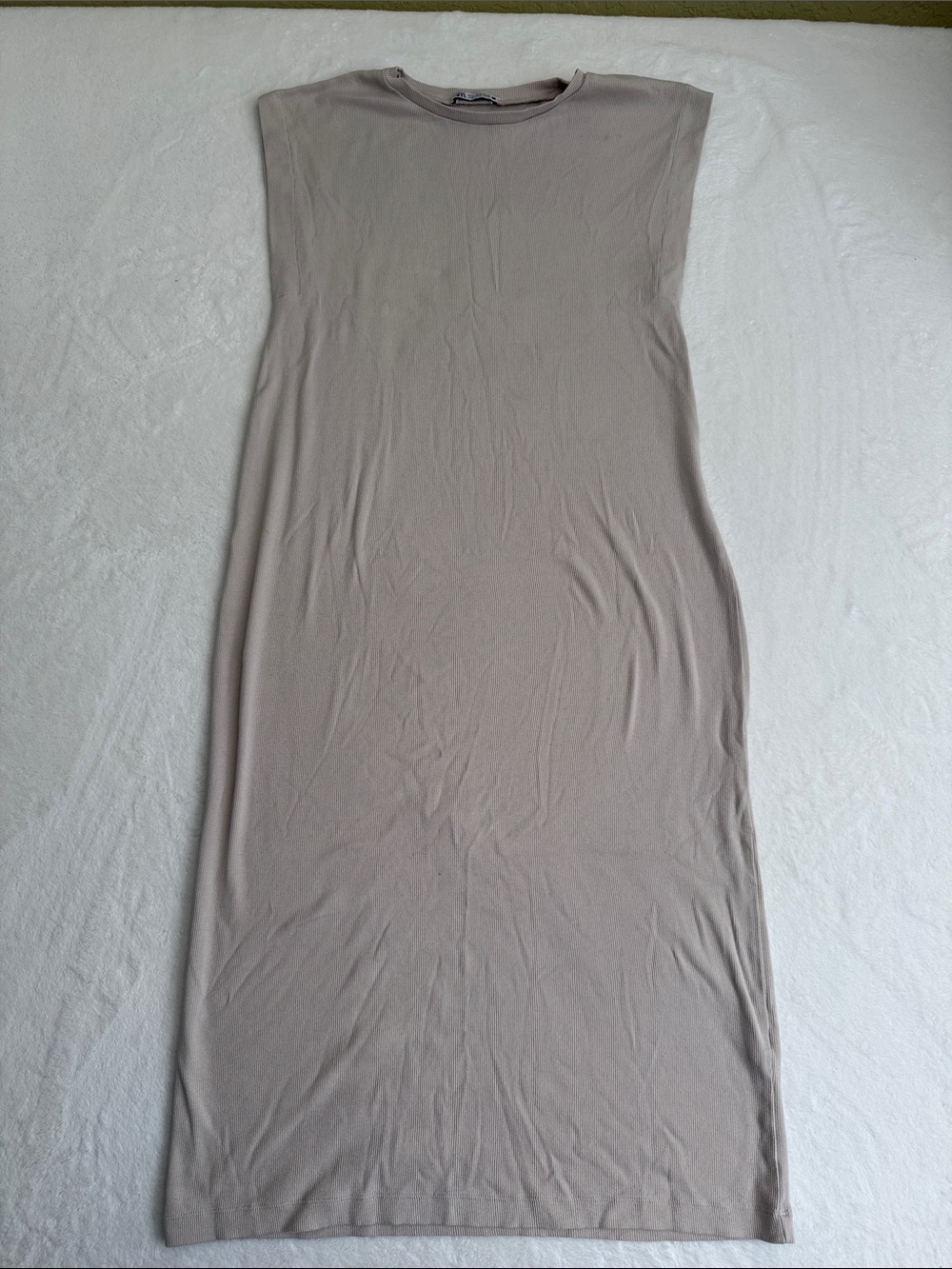 Zara Sleeveless Ribbed Maxi Dress in Taupe